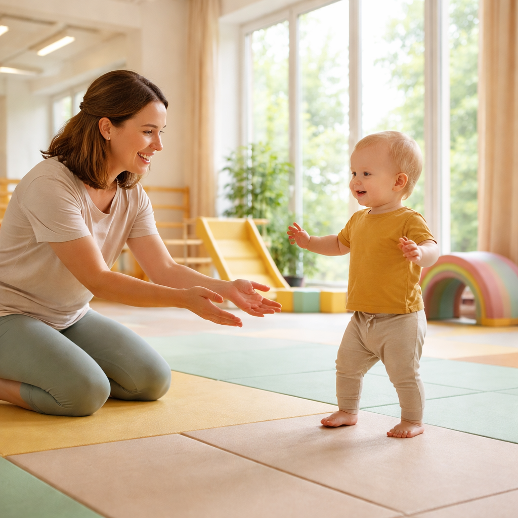 Bright and welcoming indoor movement hall with soft floor mats warm natural daylight coming through large windows clean modern training space with lig Bright and welcoming indoor movement hall with soft floor mats warm natural daylight coming through large windows clean modern training space with lig