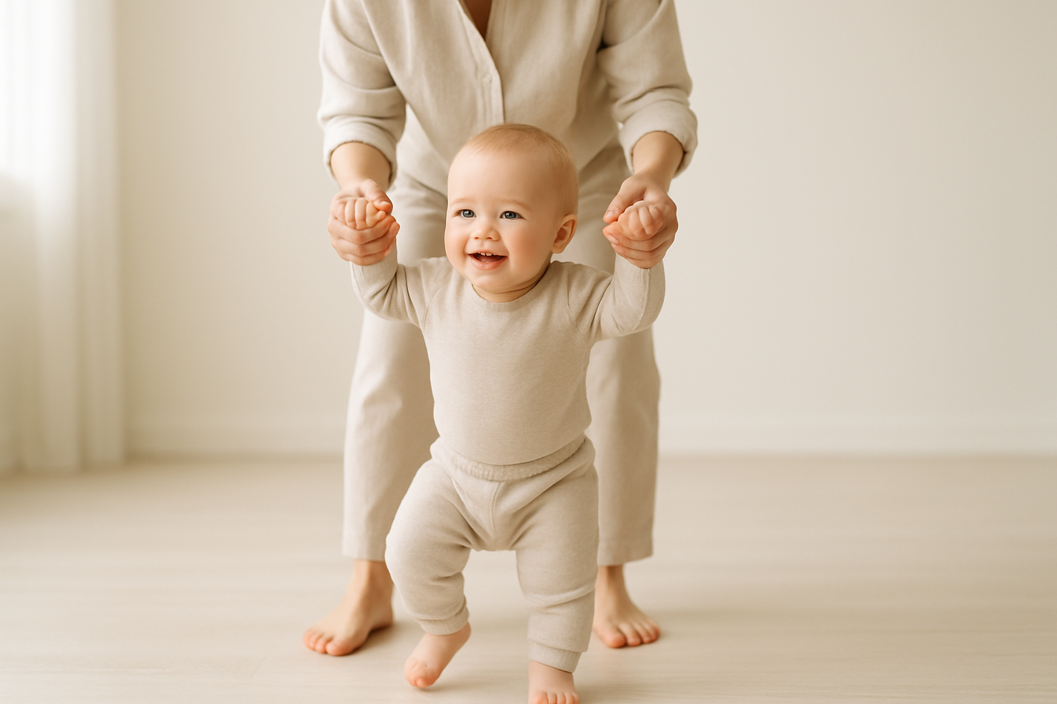 Photorealistic highquality background image for a premium toddler movement programA smiling baby aged around 12 years supported gently by an adult car-1 Photorealistic highquality background image for a premium toddler movement programA smiling baby aged around 12 years supported gently by an adult car-1